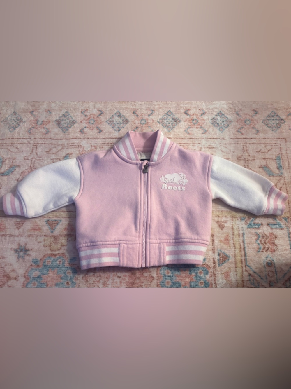 Roots Baby Zip Jacket in Pink and White